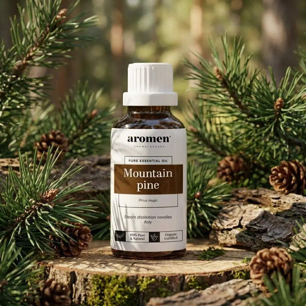 Aromen Mountain Pine med illustrert fjellfuru i bakgrunnen