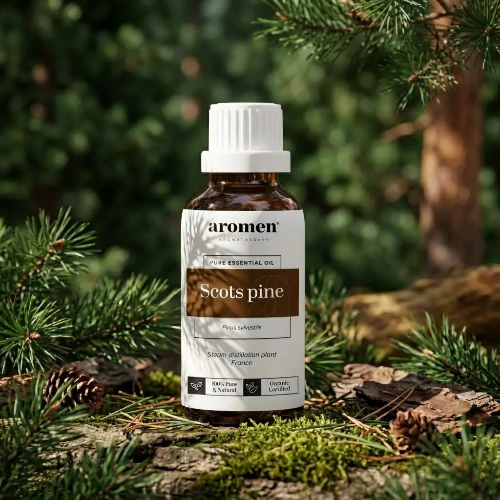 Aromen Scotch Pine med illustrert skogsfuru i bakgrunnen