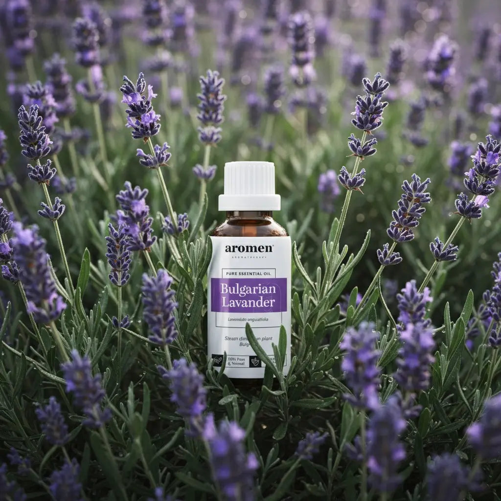 Aromen Bulgarsk lavendel med illustrert lavendel i bakgrunnen