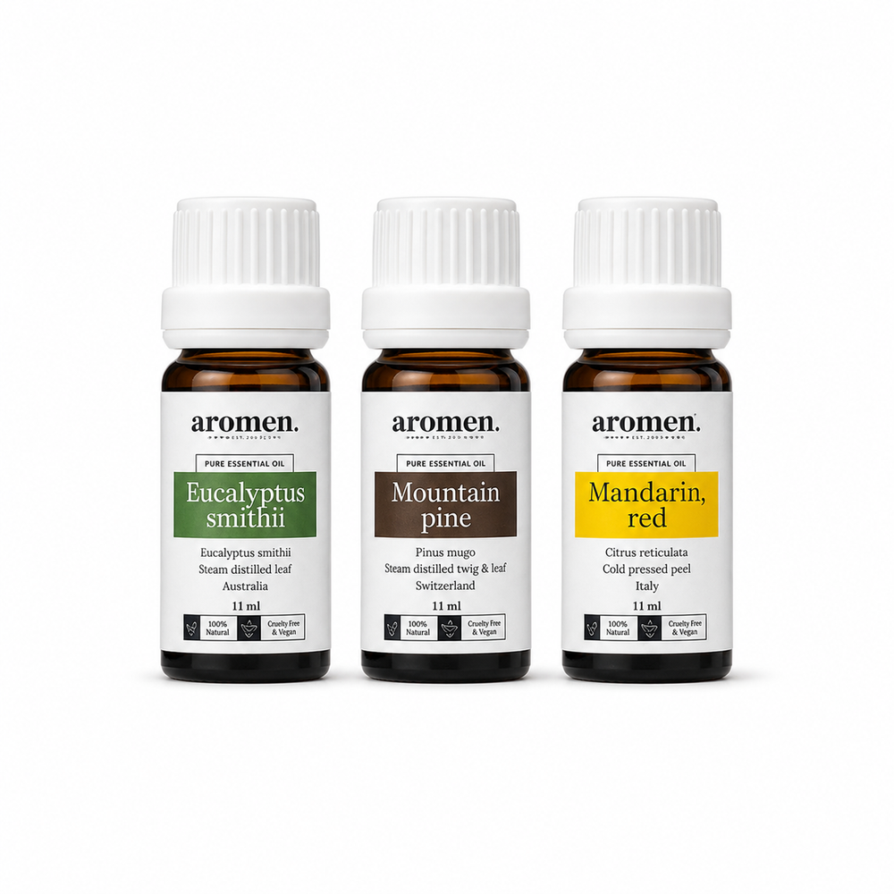 Aufguss Startsett med tre Aromen-oljer og linposer